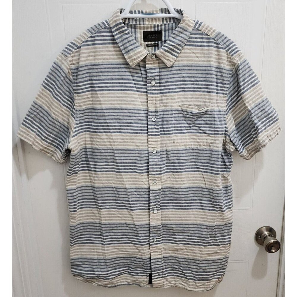 Jachs New York Classic Fit Striped Button Up Short Sleeve Short Size XL Cotton